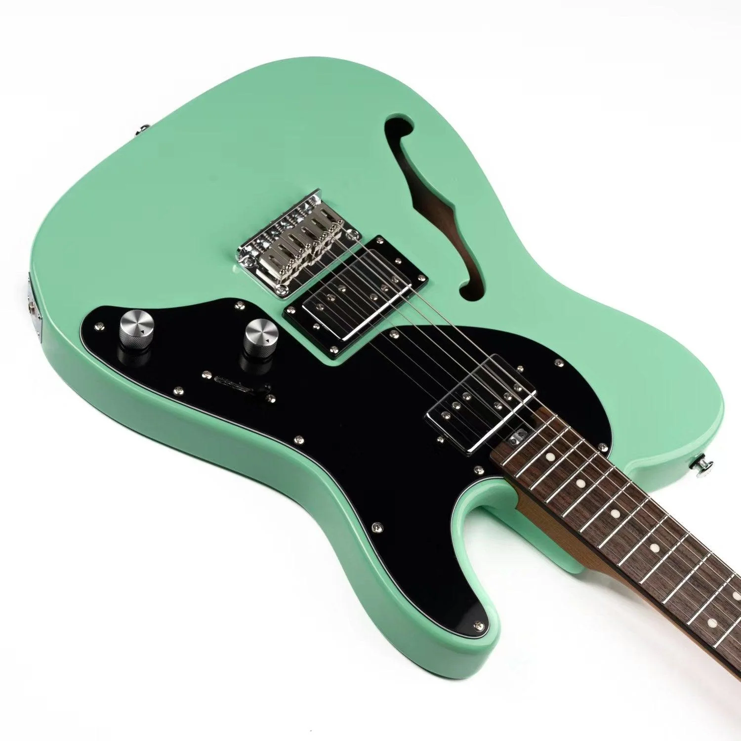 Eart Guitars, E-TT2, Semi Hollow Body Electric Guitars Humbucker Pickups Fixed Bridge LP3, Surf Green - Image 6